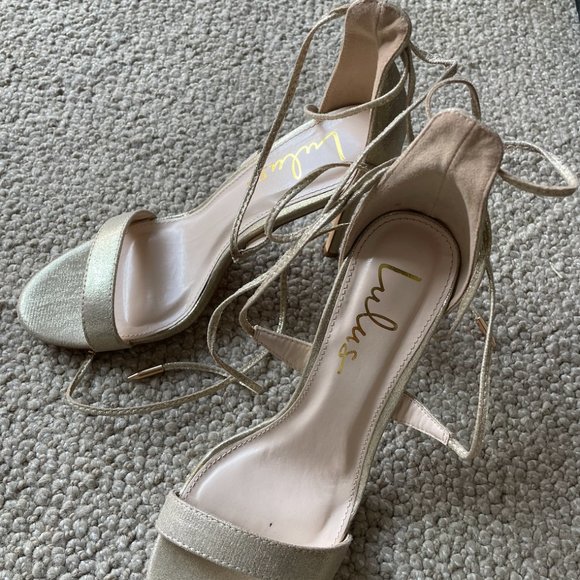 Lulu's Strappy Gold Heels Size 6.5 - Picture 2 of 3